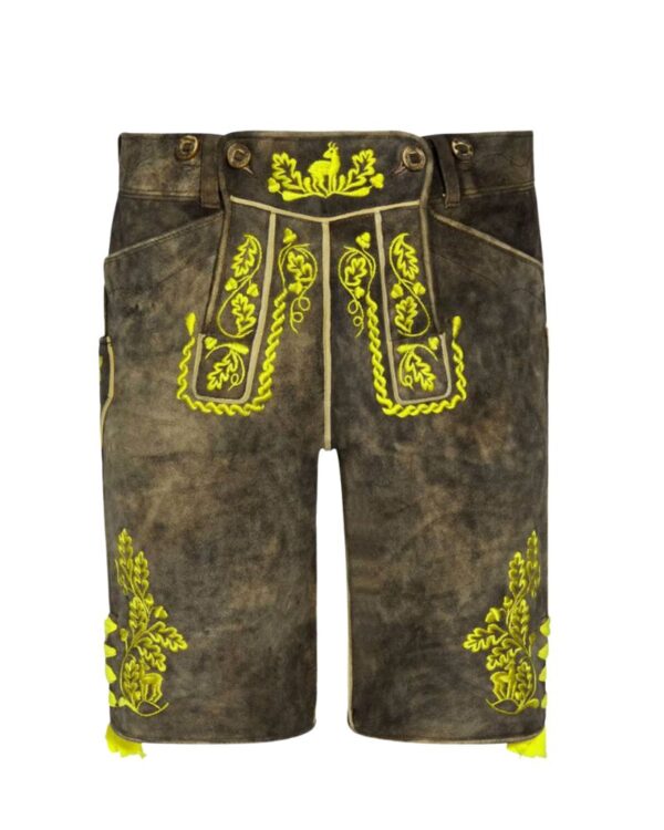 Hubert Kurze – Dark Rustic Brown yellow Embroidered Lederhosen