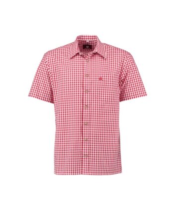 Traunstein Crimson Gingham Bavarian Shirt – Short-Sleeve Oktoberfest Wear