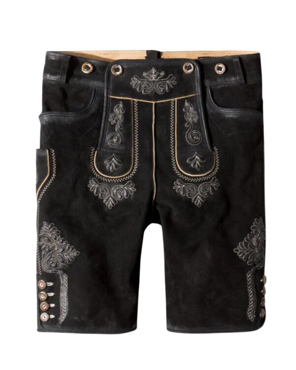 Black Bavarian Lederhosen with Silver Embroidery