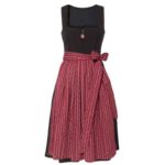 Freya – Brick Red Flower Striped Apron Midi Dirndl