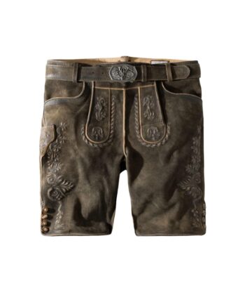 Augsburg Shadow Oak Embroidered Lederhosen – Suede Shorts