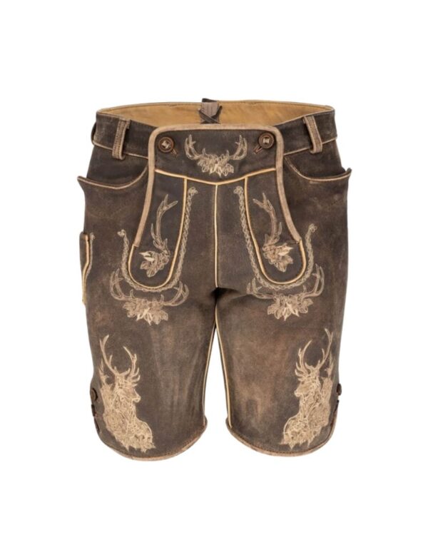 Golden Stag Chestnut Lederhosen with Antique Embroidery