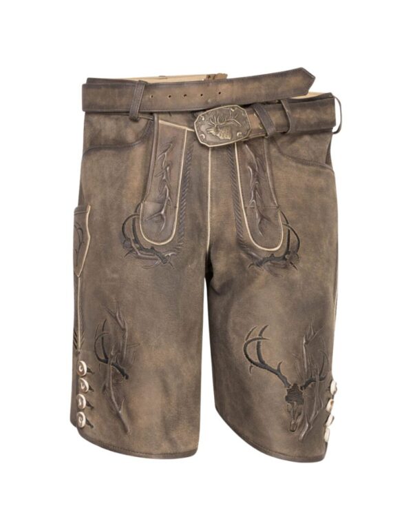 Forest Stag Hunter Lederhosen – Deep Oak Brown Suede