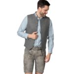 Augsburg Fog – Light Grey Traditional Lederhosen with Floral Embroidery