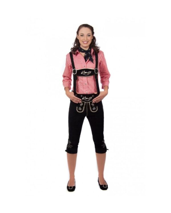 Elegant Black Kniebund Lederhosen for Stylish Ladies