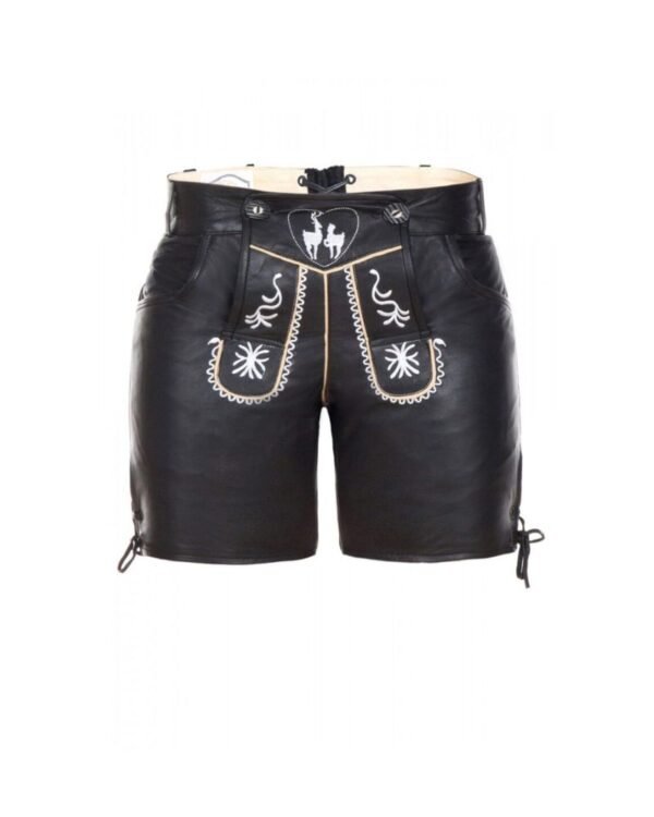 Women Deer Embroidery Black Lederhosen