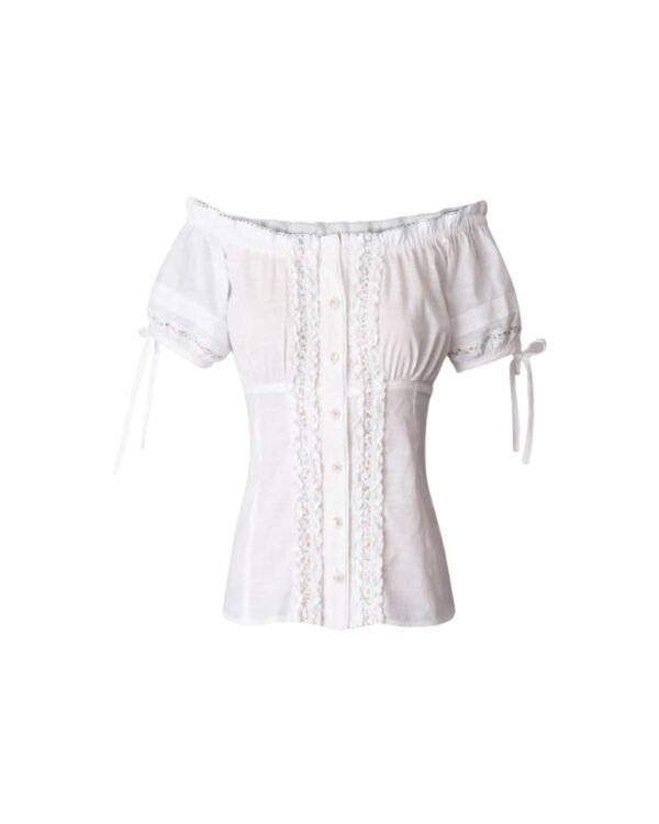 White Off-Shoulder Embroidered Oktoberfest Shirt