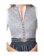 Tegernsee – Light Grey & Navy Striped Buttoned Midi Dirndl - Image 2