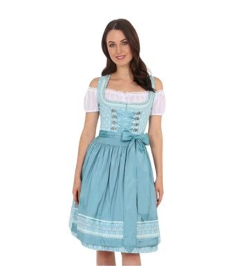 Soft Teal Midi Dirndl – Ribbon Lace Oktoberfest Dress