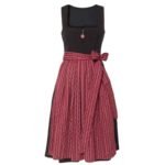 Freya – Brick Red Flower Striped Apron Midi Dirndl