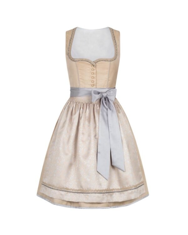 Pale Gold Mini Dirndl Dress with Silver Satin Bow