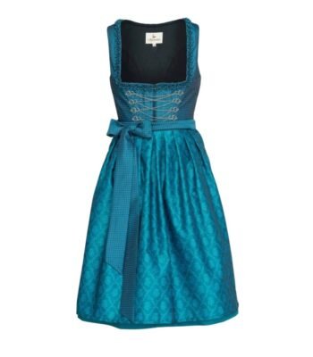 Teal Blue Midi Dirndl – Glamorous Brocade Bavarian Dress