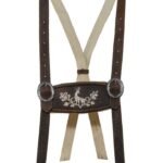 Passau Chocolate Brown Bavarian Suede leather Suspender with deer Embroidery