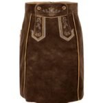 Chestnut Brown Embroidered Leather Skirt – Authentic Bavarian Goat Suede