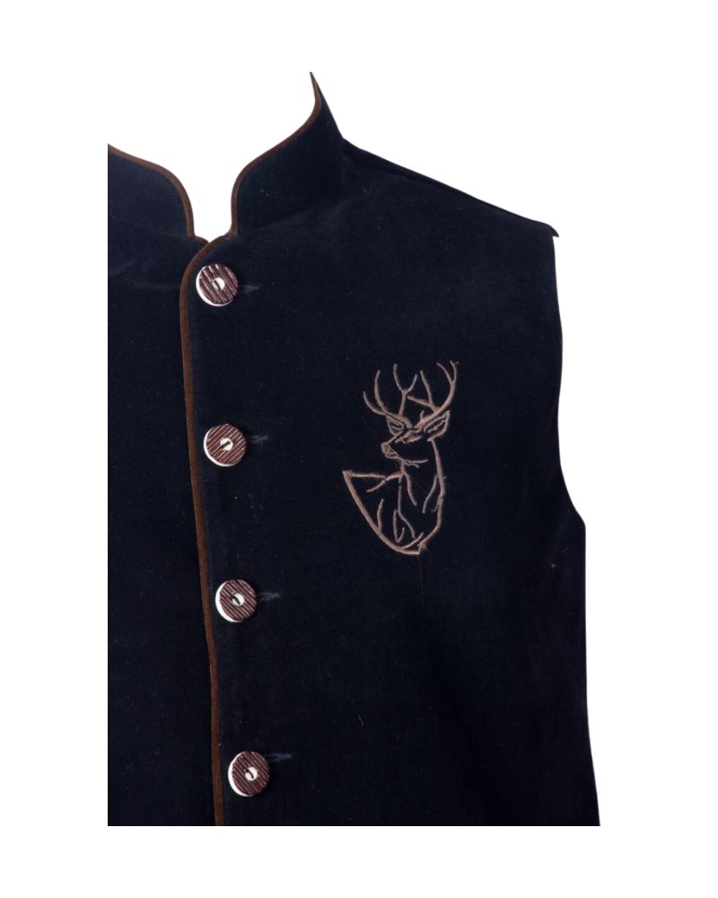 Black Wool Embroidered German Waistcoat Greta – Midnight Black Embroidered Trachten Vest - Image 3
