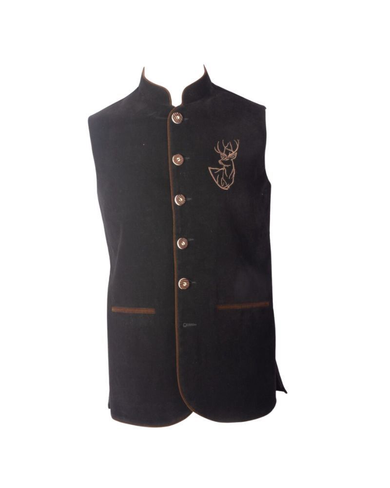 Black Wool Embroidered German Waistcoat (2) Greta – Midnight Black Embroidered Trachten Vest - Image 2