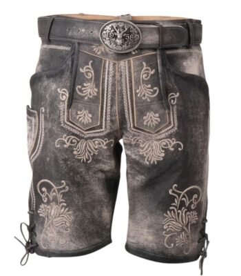 Charcoal Grey Embroidered Lederhosen