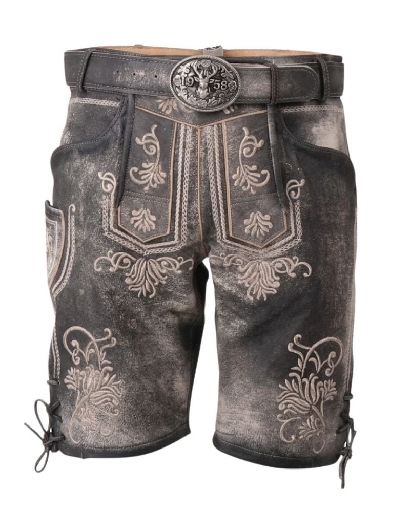 Charcoal Grey Embroidered Lederhosen