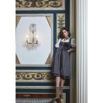 Storm Blue Velvet Midi Dirndl with Button Front