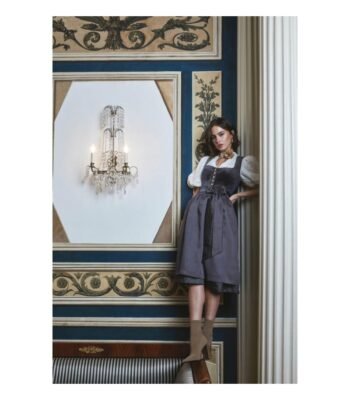 Storm Blue Velvet Midi Dirndl with Button Front