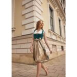 Roseline – Teal Velvet & Sand Beige Mini Dirndl