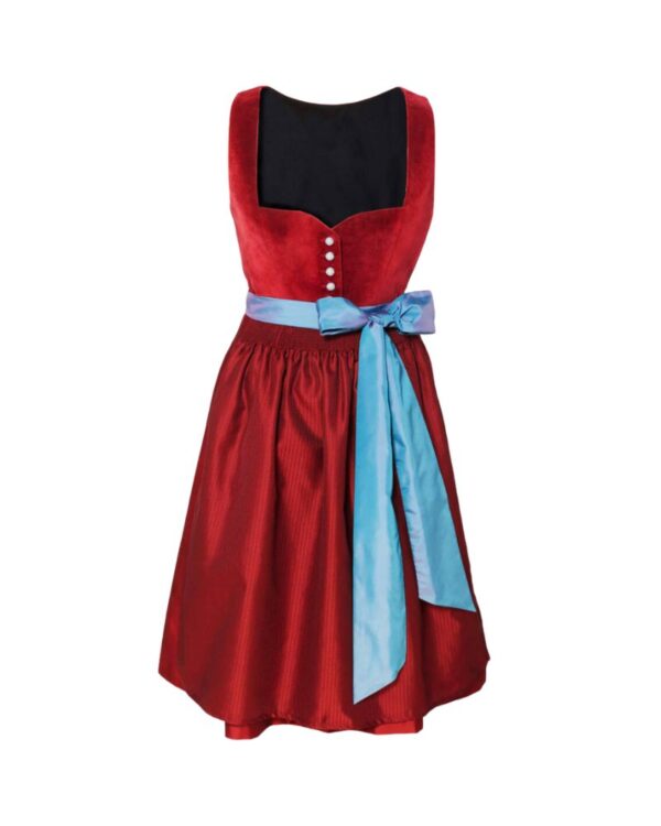 Crimson Dirndl with Sky Blue Apron Ribbon
