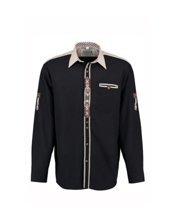 Bamberg Black Oktoberfest Shirt with Beige Collar & Embroidery