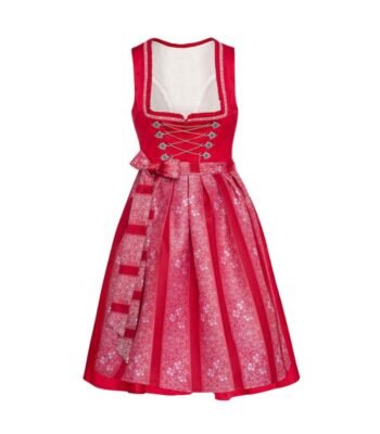 Ruby Red Floral Dirndl with Chain Lacing