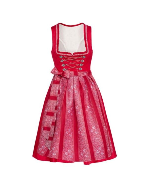 Ruby Red Floral Dirndl with Chain Lacing