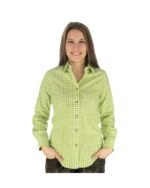 Maria – Lime Green Gingham Women's Bavarian Shirt - Image 2