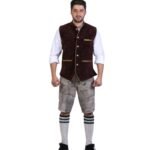 Mahogany Brown Velvet Trachten Waistcoat with Golden Trim | Bavarian Style