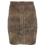 Helmine Taupe Brown Leather Skirt – Braided Trim Bavarian Goat Suede