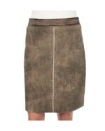 Helmine – Taupe Brown Braided-Trim Leather Skirt in Goat Suede - Image 2