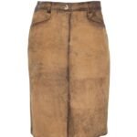 Veronika – Honey Brown Button-Front Leather Skirt in Goat Suede