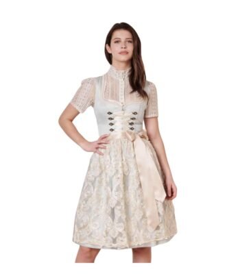 Berching – Glacier Blue Velvet Dirndl with Almond Lace Apron