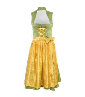 Emerald Green Dirndl with Rose Pink Apron & Floral Embroidery