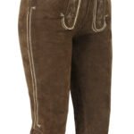 Women’s Brown Knee-Length Lederhosen – Traditional Suede Bundhosen