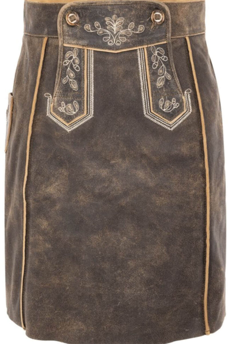 Vintage Chestnut Lederhosen Skirt with Embroidered Bavarian Motifs - Image 1