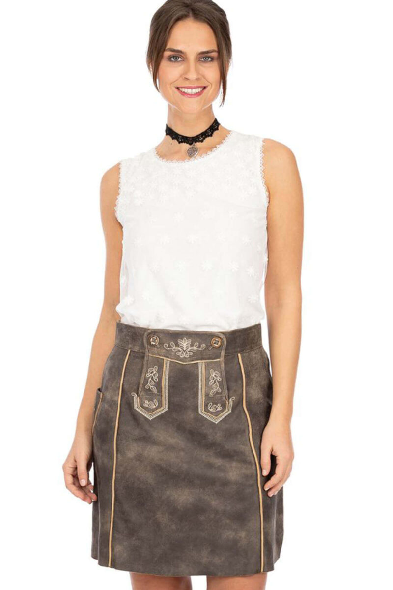 Vintage Chestnut Lederhosen Skirt with Embroidered Bavarian Motifs - Image 6