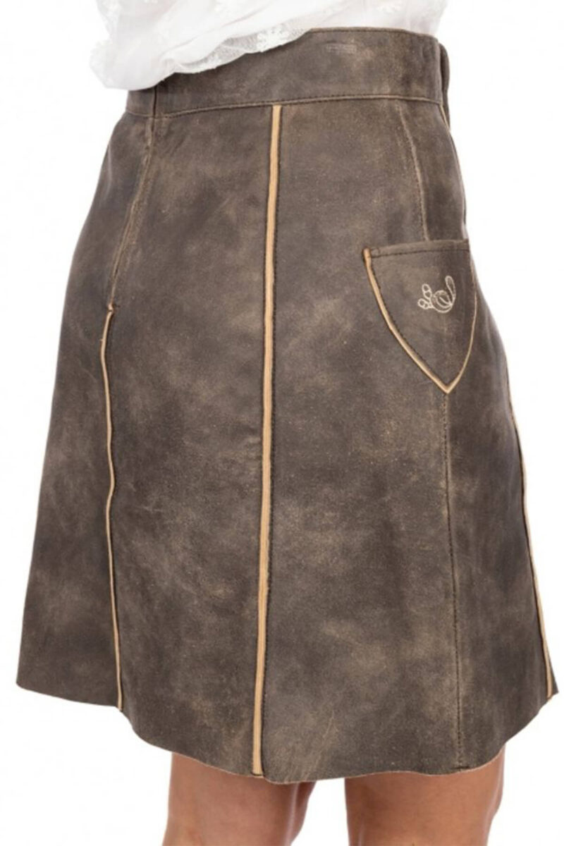 Vintage Chestnut Lederhosen Skirt with Embroidered Bavarian Motifs - Image 5