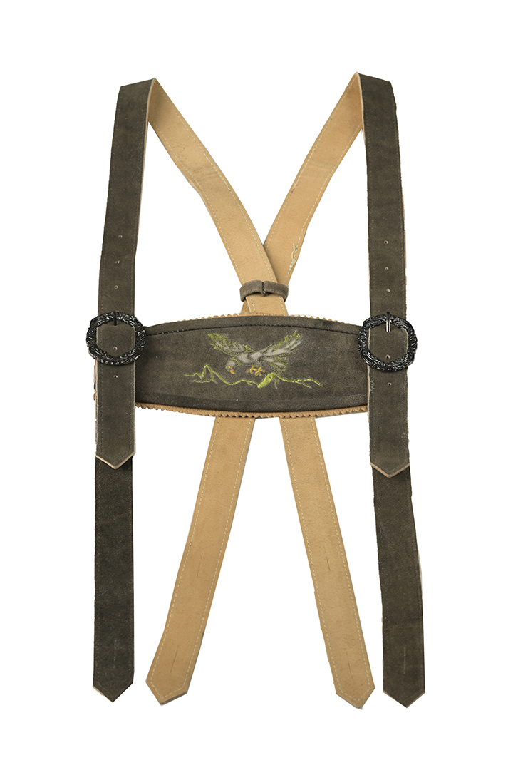 bavarian-brown-swagger-suspenders.jpg Bavarian Brown Swagger Embroidered Suede Lederhosen Suspenders - Image 1