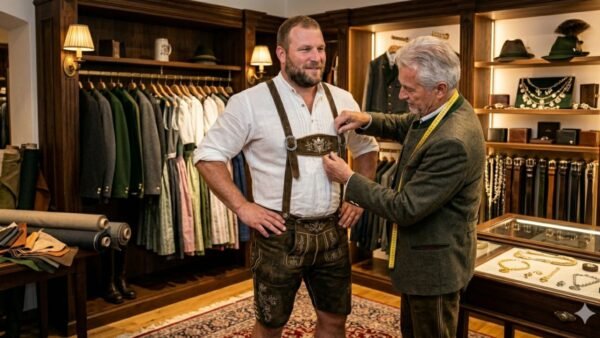 Trying On Lederhosen in a Premium Store